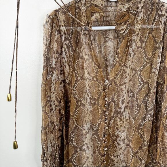 Zimmermann Botanica Python Silk Metallic Sheer Swing Blouse Womens 3/ US 10 - Picture 6 of 14